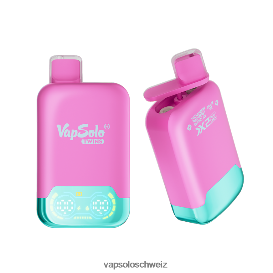 VapSolo Preis - VapSolo TWINS Einweg-Vapor VB4B8X33 Erdbeer-Himbeer-Kirsch-Eis und Traubeneis